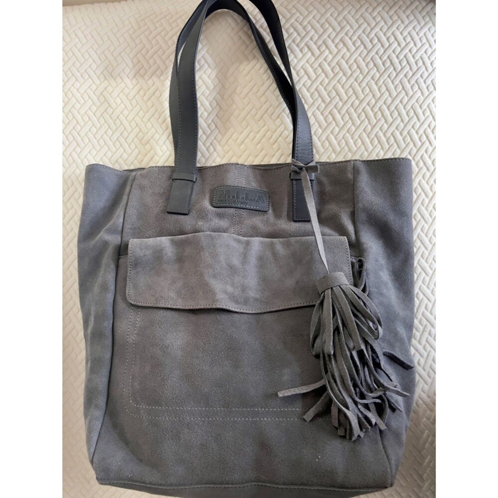 M.I.L.A. Luxury Gray/Purplish color Suede Tote Gray Suede Tote Bag with Tassel